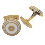 PICASSO AND CO Round Stainless Steel Gold/White Laquer Cufflinks PCRNDWG