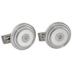 PICASSO AND CO Round Stainless Steel/White Laquer Cufflinks PCRNSW