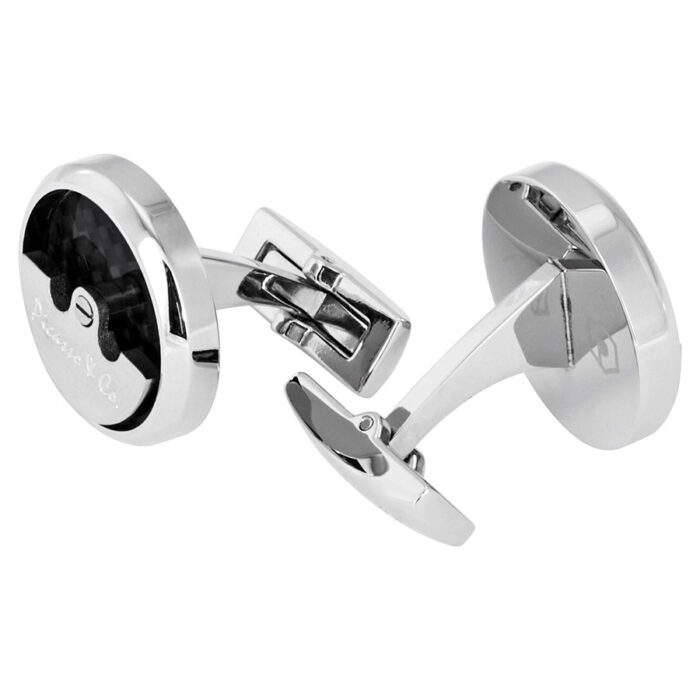 PICASSO AND CO Round Stainless Steel Cufflinks- Rhodium/Black PCRTCS - Image 2