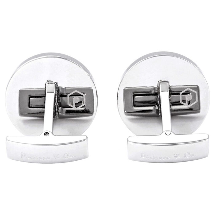 PICASSO AND CO Round Stainless Steel Cufflinks- Rhodium/Black PCRTCS - Image 3