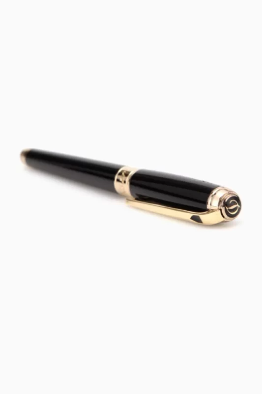 S.T. Dupont Line D Medium Rollerball Pen in Black and Gold with Premium Black Lacquer and Gold-Plated Brass Construction