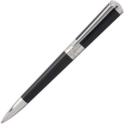 Close-up of ST Dupont Black Gold Pen with sleek black lacquer finish and gold-plated accents.