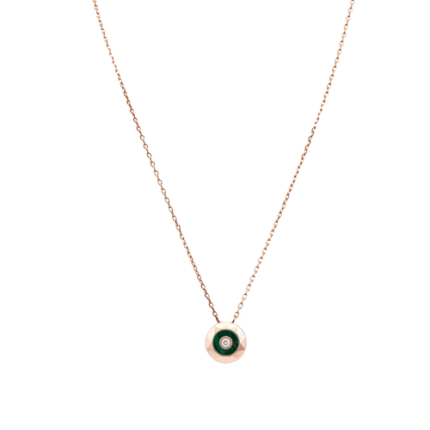 Image of Picasso and Co Ladies Necklace: A stunning necklace for women by Picasso and Co, featuring a round cut diamond and malachite stone pendant on an 18 inch adjustable rose gold chain, SKU code PPDCR01RG.