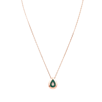 Picasso and Co Ladies Necklace with 18k Rose Gold Pear Cut Pendant, embellished with a 0.05ct Diamond Pear and a Malachite Stone, on an 18-inch adjustable chain with SKU PPDCP01RG.